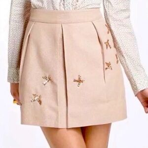 LEIF NOTES (Anthropologie) Gold Sequin Birds Pleated Mini Skirt Size 0